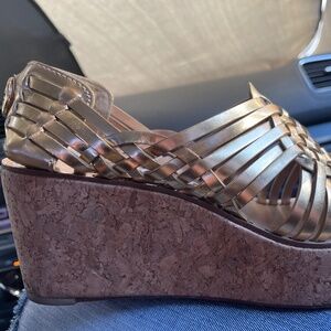 Tory Burch espadrille gold wedge sandals